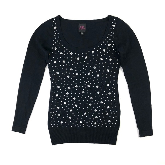 Bebe 2B Stud Front Scoop Neck Tunic Sweater - Picture 2 of 9